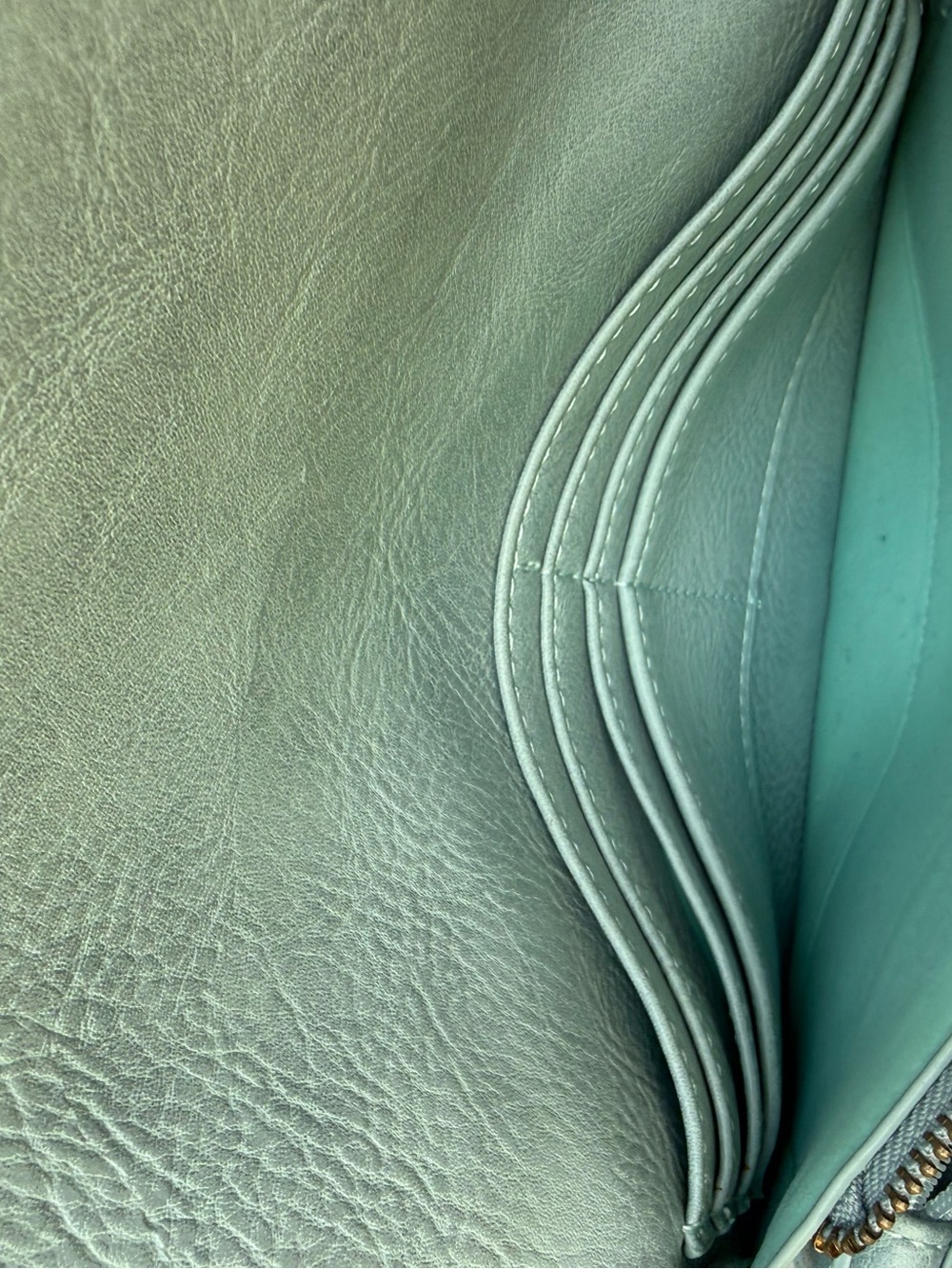 Women’s Crossbody Bag JOY in Light Blue with Sage Green inside. - Picture 4 of 6